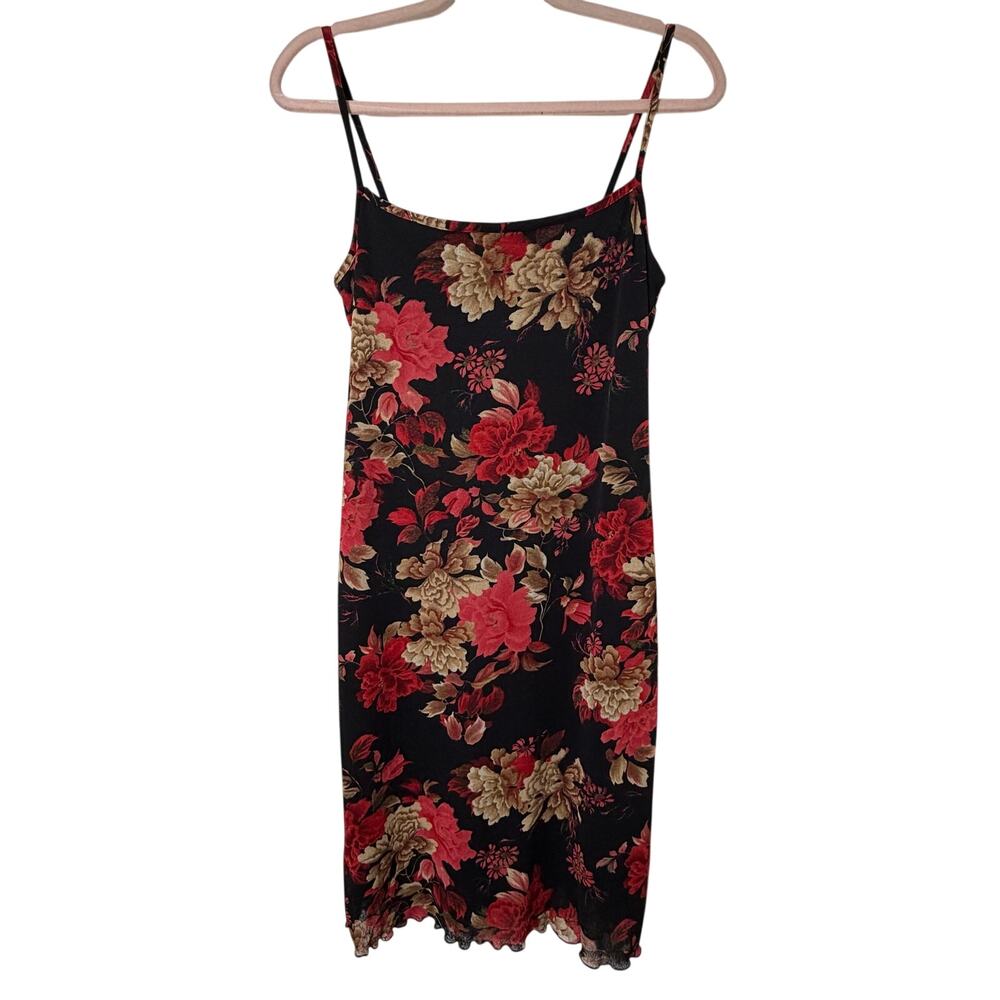 Lg Y2K Vtg My Michelle Lettuce Edge Slip Floral Dress Gothic Fairy Grunge Sexy